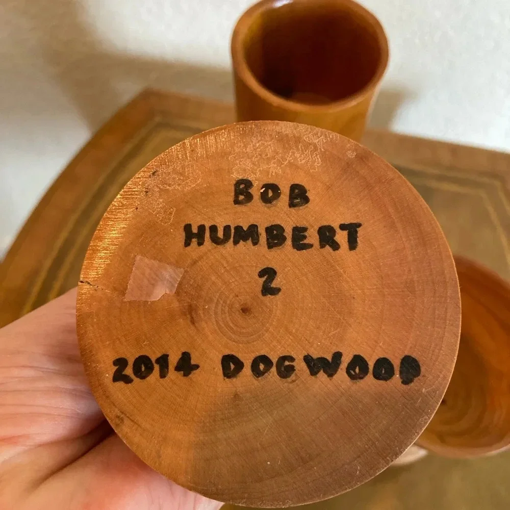 Set of 3 Turned Wood Bob Humbert Goblet Cups Elm Cherry Dogwood - Picture 12 of 12